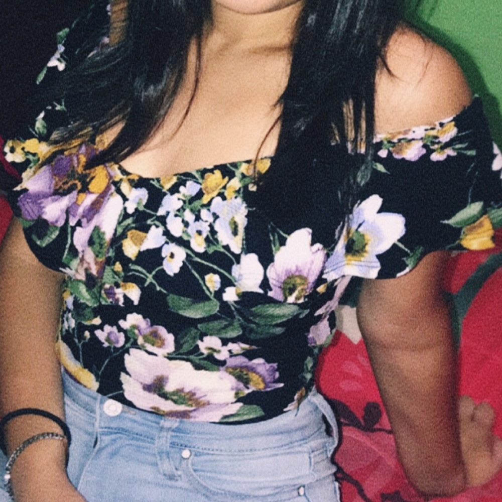 Black Floral Crop Top